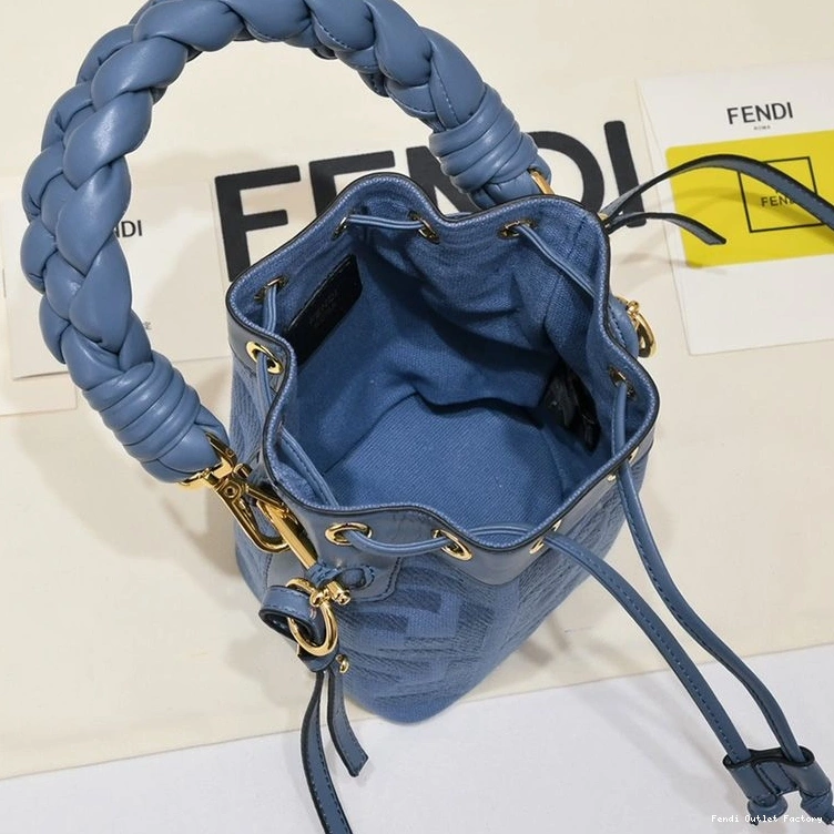 Cheap HOT Handle Blue Bucket Woven Tresor Fendi Canvas FF Bag In Motif Mon Mini with 0813